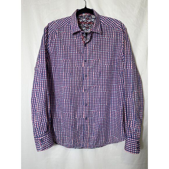 Robert Graham Men's Gingham Plaid Flip Cuff Long Sleeve Button Down Shirt Size M - Picture 1 of 3